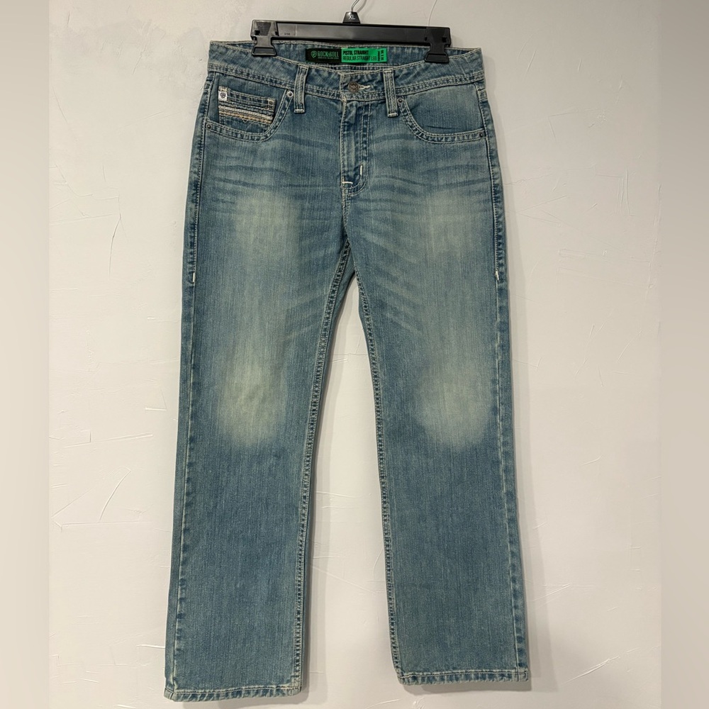 #9- rock and roll denim mens size 30x30 regular straight leg med wash jeans